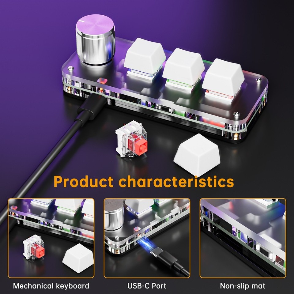 3 Keys 1 Knob 2.4G Macro Keyboard Gaming Custom Programming ...