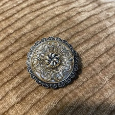 Vintage West Germany Gold Tone Filigree Layered Scarf Clip w/Mother of Pearl