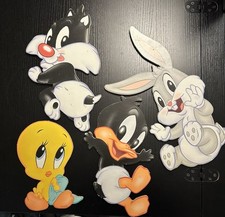 Vintage Baby Looney Tunes, Wooden Wall Decor, Set of 4, Bugs Bunny, Tweety etc