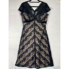 Worthington Black Lace Sheath Dress Lined V Neck Cap Sleeve Cocktail Size 8