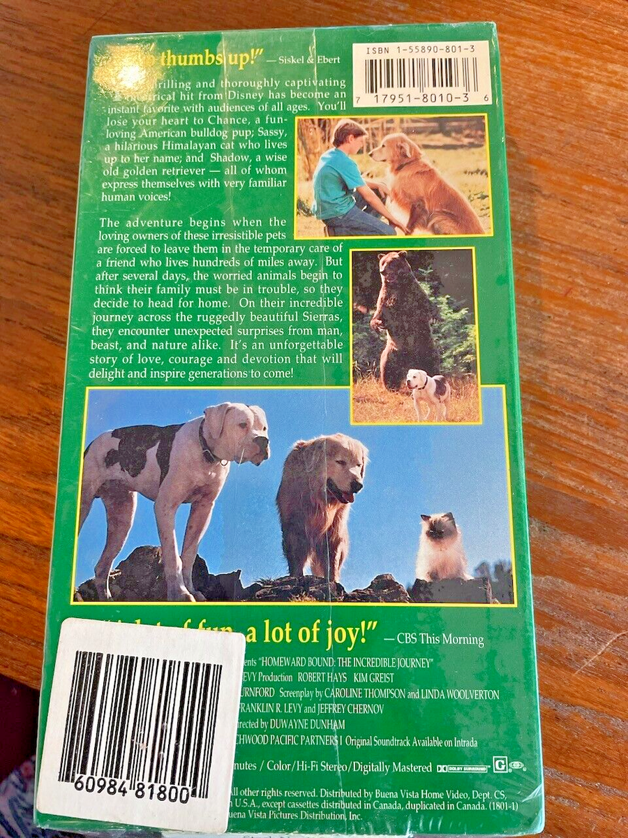 Homeward Bound: The Incredible Journey (VHS, 1993) for sale