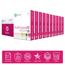HP Printer Paper MultiPurpose 20lb, 8.5x11 Paper, 10 Ream Case, 5000 Sheets