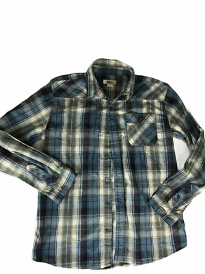 Route 66 Original Clothing Co Button Up Shirt.  Blue Plaid Cotton Boys XL 14-16