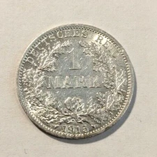 WWI ERA German Empire 1 Mark Silver Coin 1873-1916
