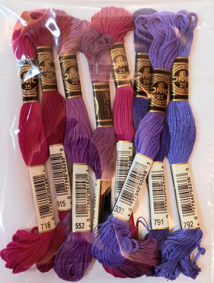 Lot 8 Skeins DMC Embroidery Floss PURPLE LILAC RASPBERRY Needepoint Cross Stitch - Image 3 of 3