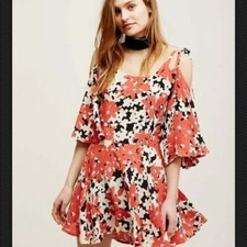 Free People Lucina Floral Tunic Mini Dress Cold Shoulder Flowy Boho S New 256579