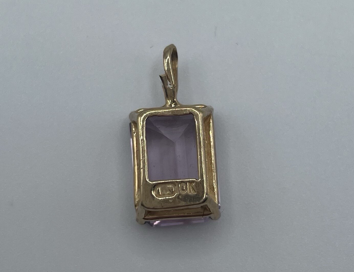 10k Solid Yellow Gold Amethyst Rectangle Pendant - image 4