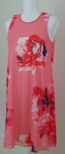 Calvin Klein ~Woman Size 8~Coral Pink Floral Print Sheath Dress Sleeveless Lined