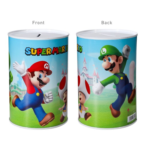 Super Mario Kids Money Piggy Bank Coin Saving Cash Tin Metal Box Boys Girls - Foto 3 di 9