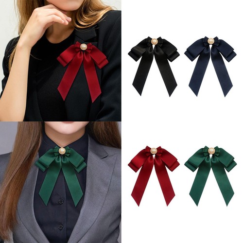 Wool Camellia Flower Bow Brooch Pin - Pre-Tied Velvet Bow Lapel Pin For Women, No Gemstone