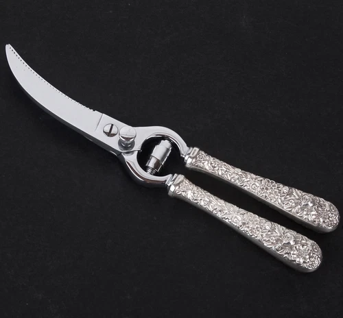 Vintage S. Kirk & Son Sterling Silver Repousse 10" Poultry Shears 313 Grams