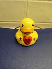 Valentine's Rubber Duck Yellow Decorated With Heart Gems  Ribbon