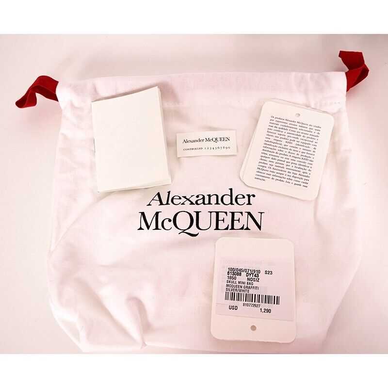 NEW $1290 ALEXANDER MCQUEEN Silver GRAFFITI Quilted Leather NEW $1290 ALEXANDER MCQUEEN Silver GRAFFITI Quilted Leather