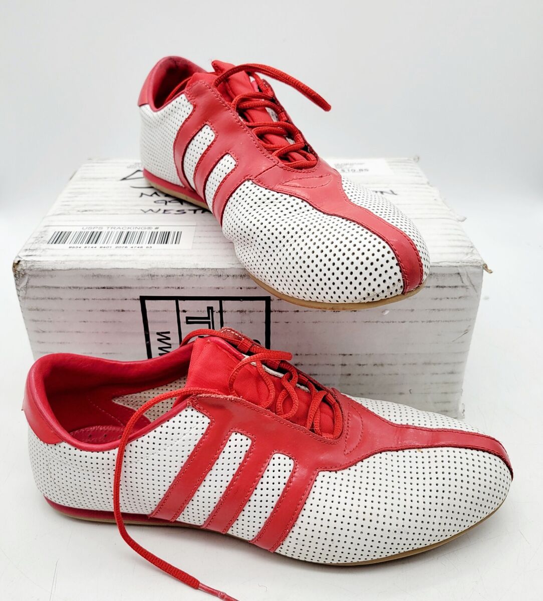 Adidas Shosan Red and White Leather Shoes Size 10 2002 Art Adidas Shosan Red and White Leather Shoes Size 10 2002 Art