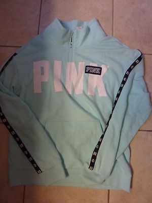 Sweat Victoria’s Secret PINK Mint Avec Appliqué – 1/4 Zip, Taille Plus, Manches Longues, Neuf Avec étiquette