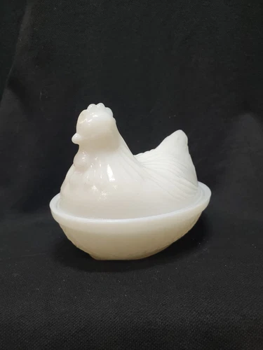 Vintage Anchor Hocking White Milk Glass Hen on Nest Dish