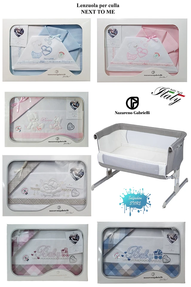Completo lenzuola 80 x 120 per maxiculla NEXT TO ME ricamate NAZARENO GABRIELLI
