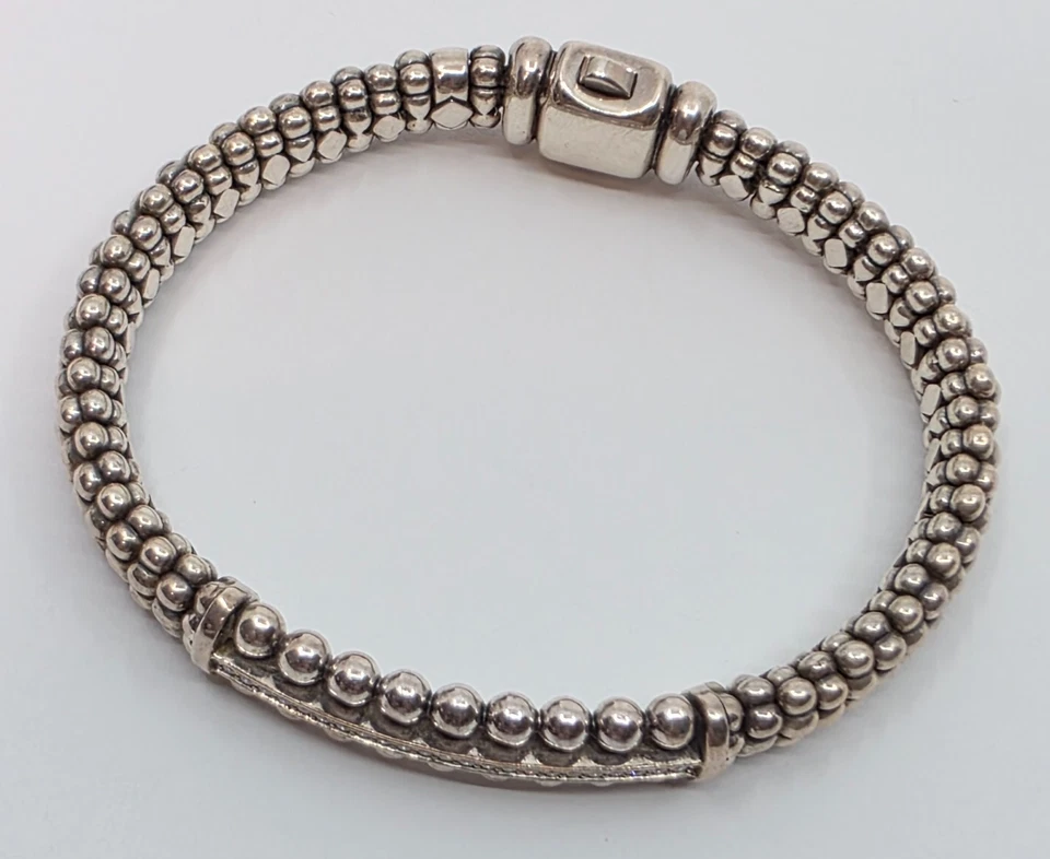 Pulseira de faísca Lagos 925 caviar prata esterlina identificação diamante - Imagem 4 de 4