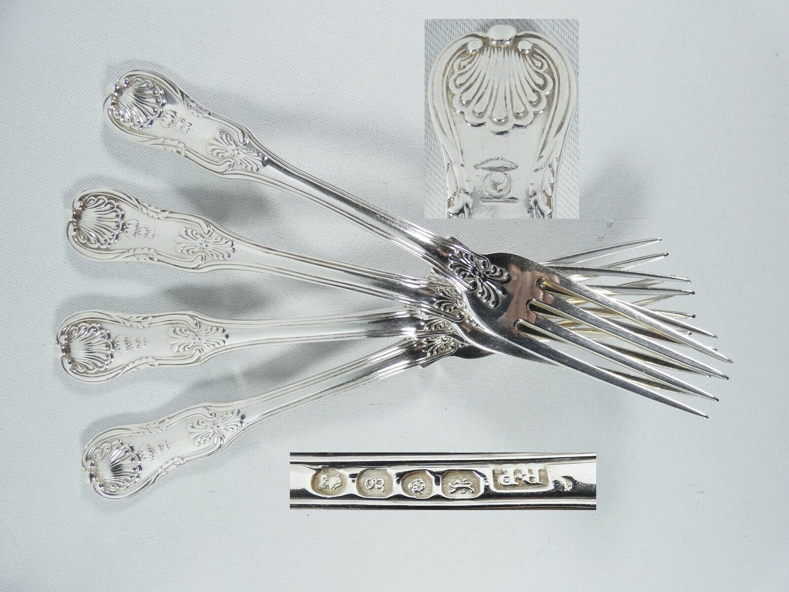 Antique Georgian 1822 Set 4 Sterling Silver Kings Honeysuckle Entree Salad Forks