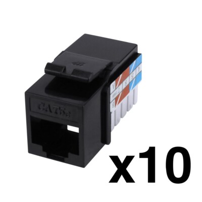 Construct Pro RJ45 Cat5e Keystone Jack Cable Connector (Black, 10-Pack)