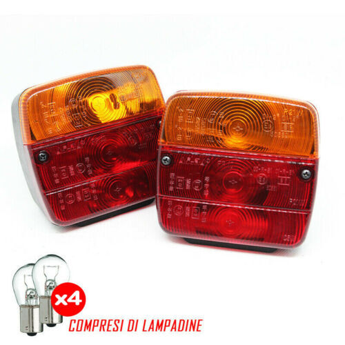 COPPIA FANALI FARO POSTERIORE CARRELLO APPENDICE CARAVAN RIMORCHIO + LAMPADINE - Foto 1 di 5