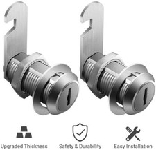 New 2 Pack File Cabinet Locks Keyed Different 1-1/8 Inch Cam Lock Drawer RV Door