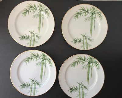 Lot of FOUR NORITAKE Nippon Toki Kaisha Green Bamboo Bread Dessert Plates 7 3/8''