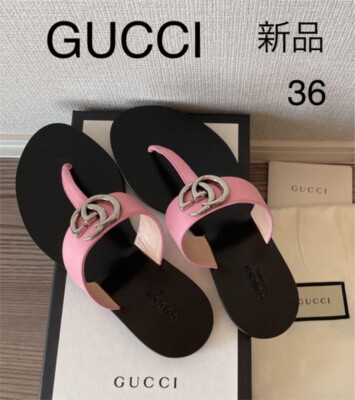 GUCCI GG Logo Calf Leather Thong Sandals Mules Shoes Women Size EU