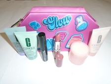 Clinique 7pc Travel Size Makeup Skincare Samples Gift Set, Pink Bag, New 2024