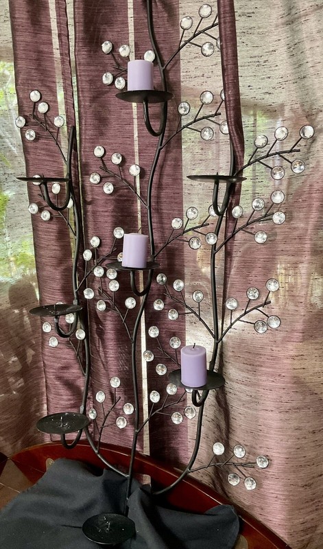 Metal Wall Art 8 Votive Candle Sconces Sparkly Crystals 34” Long