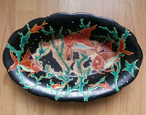 Rare Superbe Ancien Plat Coupe En Emaux De Longwy Decor Neptune M P Chevallier Ebay