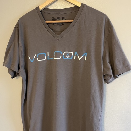 Volcom Men’s Short Sleeve Gray Blue White Logo Graphic V-neck Cotton T-shirt XL - Picture 2 of 10