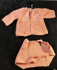 Vintage Hand Crochet 2 Piece Set Peach Cardigan Vest For Baby