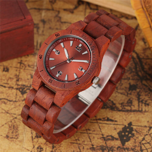 Lässige rote Sandelholz Holzuhr Quarzuhren für Herren Vollholz Armband - Bild 2 von 9