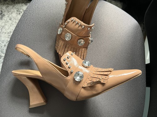 Asos size 8 beige patent sterling embellished loafer heels - Picture 2 of 4