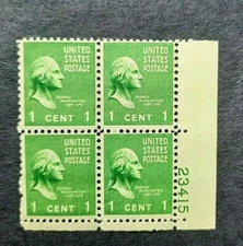 1938 George Washington 1 cent Plate Block SC #804 MNH bud87