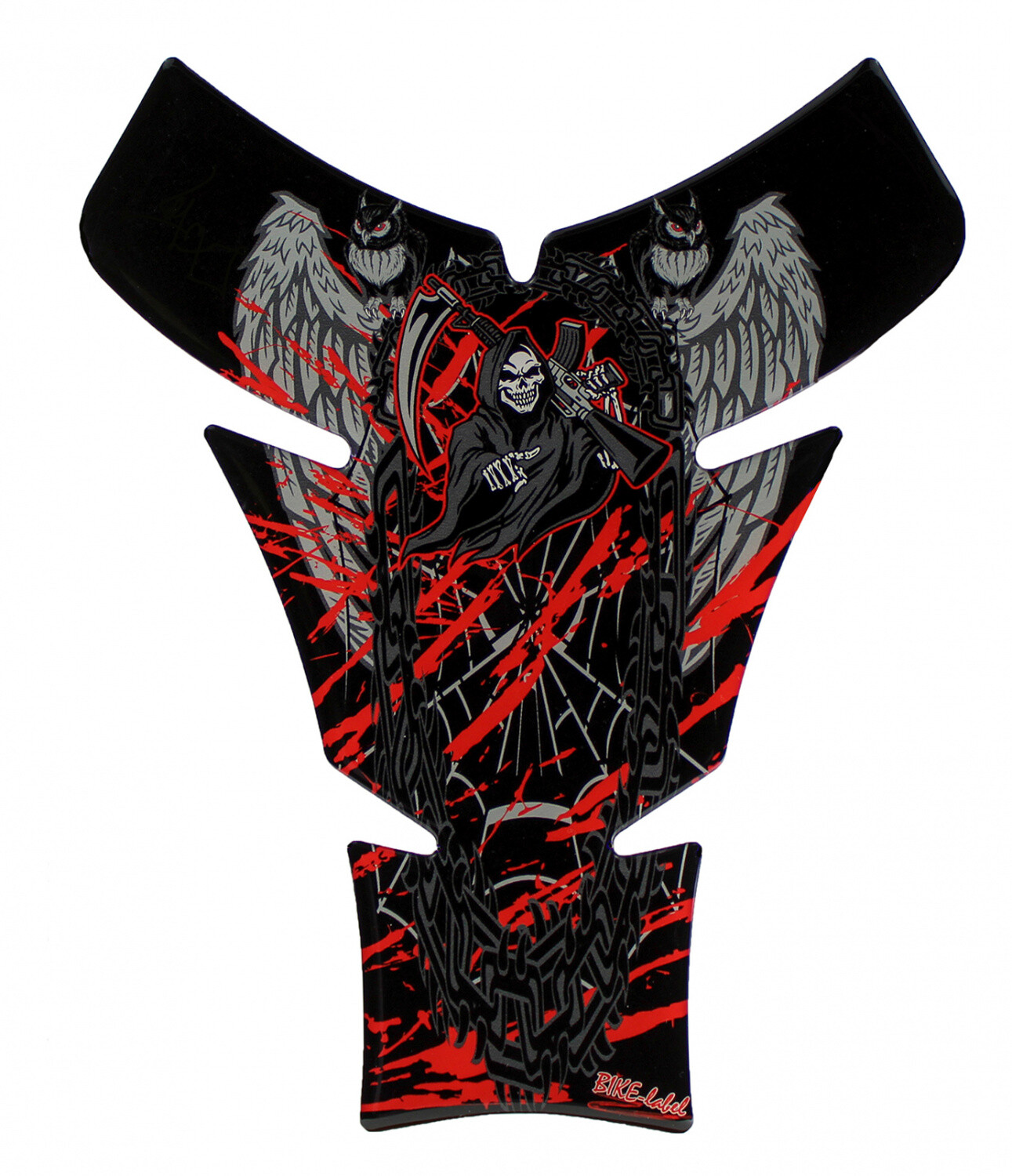 Motorcycle tank pad 3D sticker skull owl black red paint protection: shape 4