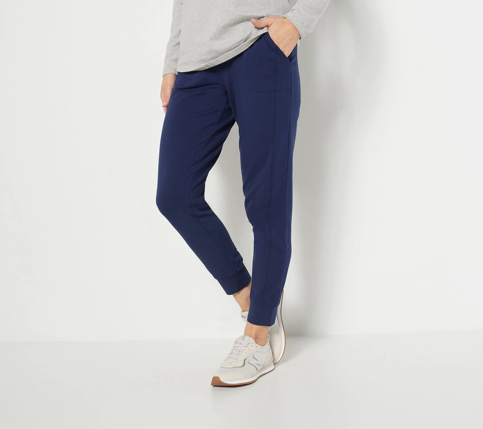 Denim & Co. Women's Petite Pants PM Active French Terry Joggers Blue A378200