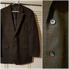 Jos A Bank Men's 43L Blazer Jacket Sport Coat Brown Windowpane 100 Wool