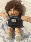 Cabbage Patch Kids Boy Doll Denim Overalls Red Hat Green Plaid Vintage Doll Used