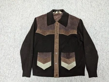 vintage 1970s sweater MILLER cowhide leather L acrylic knit WESTERN cowboy 44