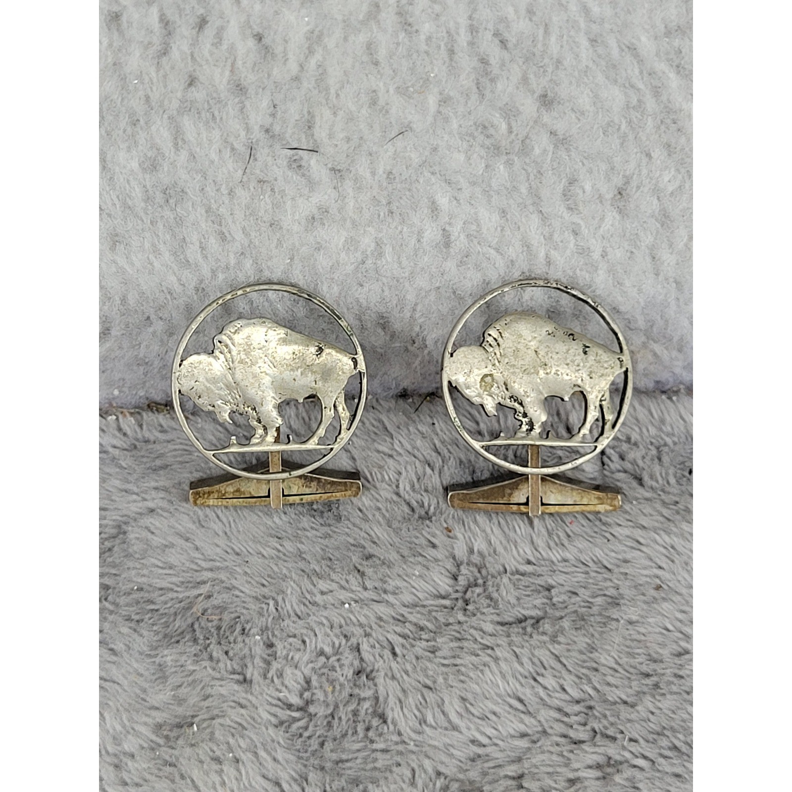 Vintage Silver Bison Cutout Cufflinks Native Amer… - image 1
