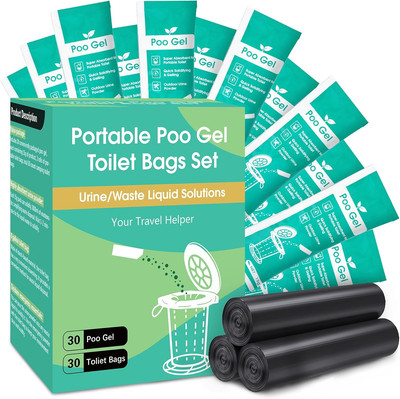 30 Portable Toilet Bags Poo Gel Set, 8 Gallon Camping Toilet Bags with Portable