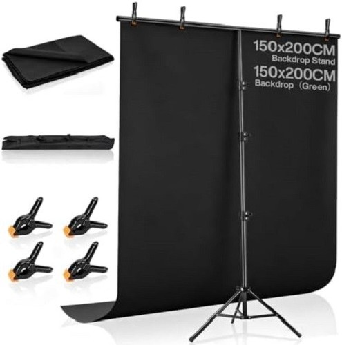 1.5 * 2M Adjustable Backdrop Stand Kit, with Portable T-Shaped 1.5*2 M, Black - Picture 1 of 7