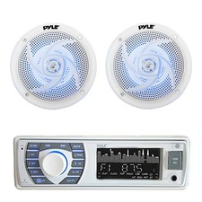 Pyle In-Dash Marine USB Bluetooth Radio Receiver, 2x 5.25" 180W Blue LED Speaker