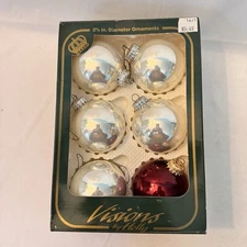 Vintage Christmas Glass Ornaments Visions By Holly 5 Silver 1 Maroon Boxed