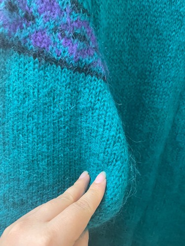 Vintage Chunky Sweater Mohair Blend Fuzzy Oversized ALEXANDER KNITWEAR TEAL - Picture 3 of 11
