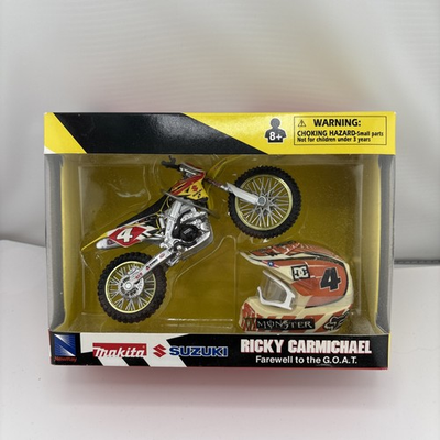 #ad NIB New Ray Farewell To The GOAT Makita Suzuki Ricky Carmichael #4 2007 w Helmet $150.00