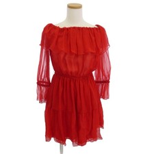 GUCCI 730915 ZHS57 Silk Chiffon Dress Red 36 Very Good Used LIFE-0