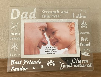 Father's Day Dad Picture Frame for 4 x 6  Photo Glass & Mirrored Lettering Words